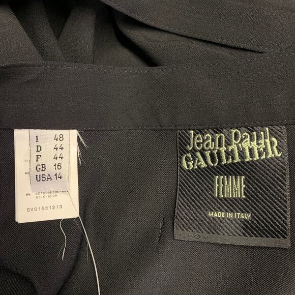 JEAN PAUL GAULTIER Size XL Black Wool Silk Wrap Around Skirt - Picture 5 of 7